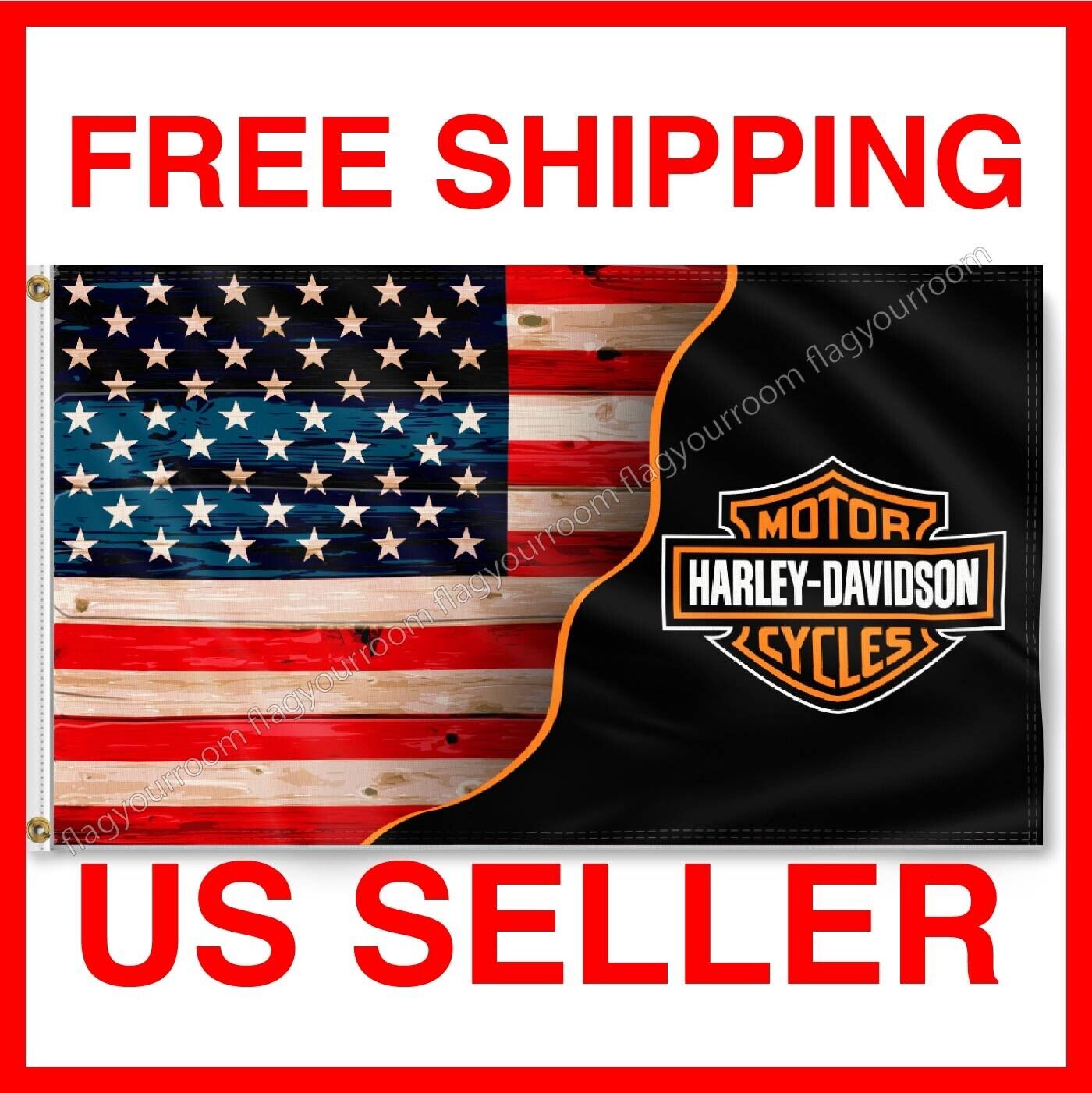 Harley Davidson 3x5 Ft Flag USA Flag Logo Banner Large Garage  USA