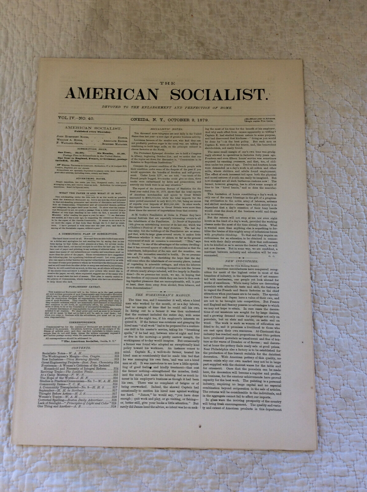 THE AMERICAN SOCIALIST: October 2, 1879 [John Humphrey Noyes] - Oneida Community