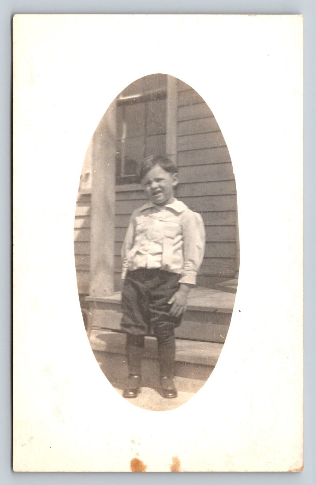 RPPC Boy Posing Old FASHION Attire Oval Design VINTAGE Postcard AZO 1918-1930