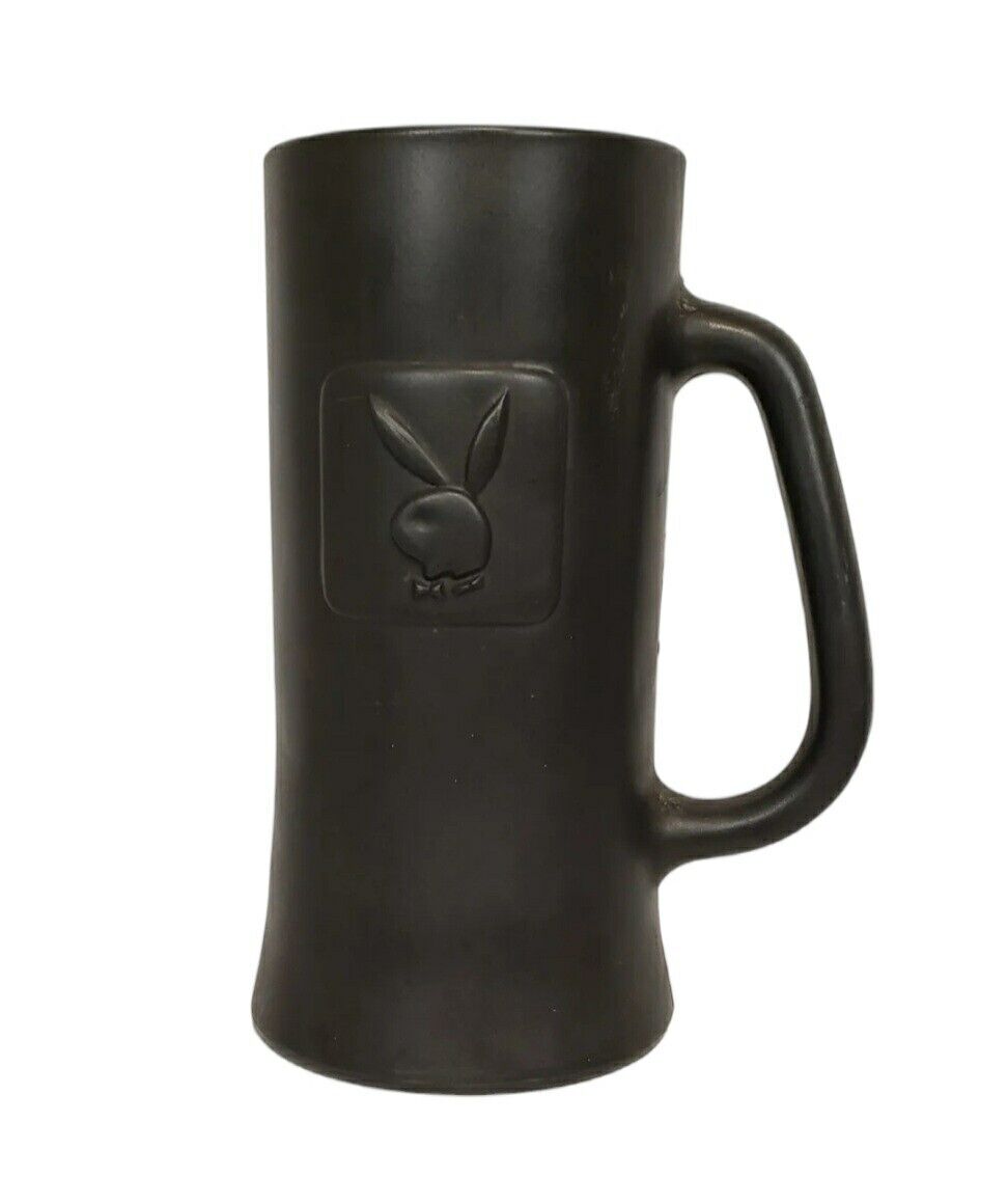 Vtg Playboy Club Beer Glass Tankard Bunny Logo Matte Black Collectible Barware
