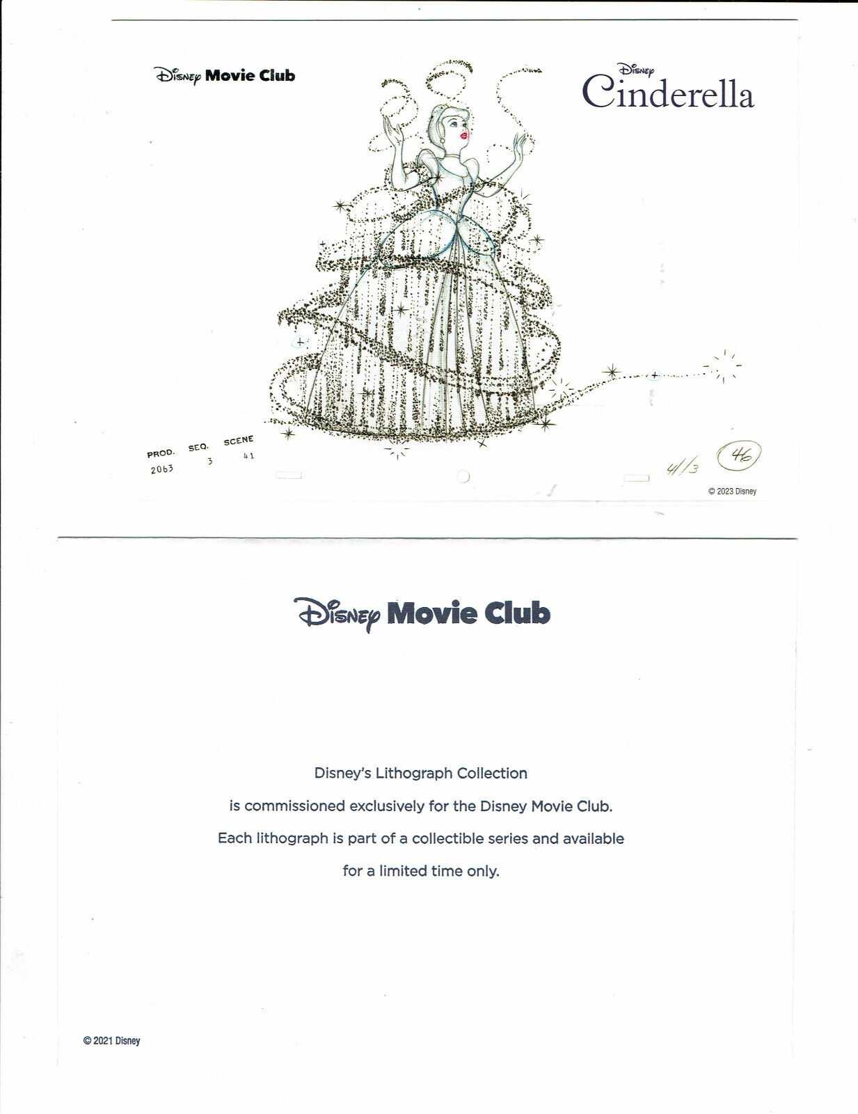 Cinderella 1950 Disney Movie Club lithograph