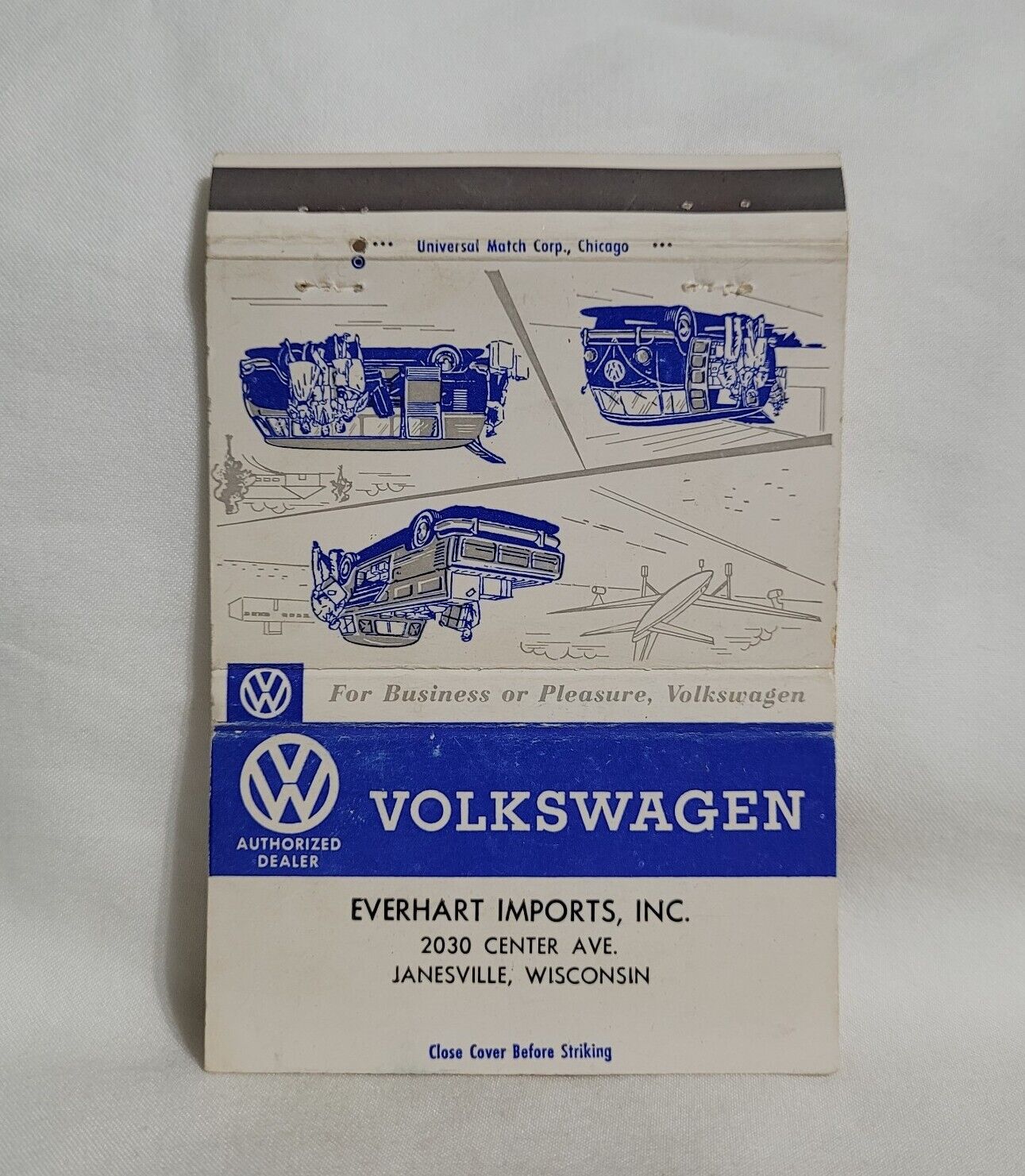 Vintage Everhart Imports Volkswagen Matchbook Cover Janesville WI Advertising