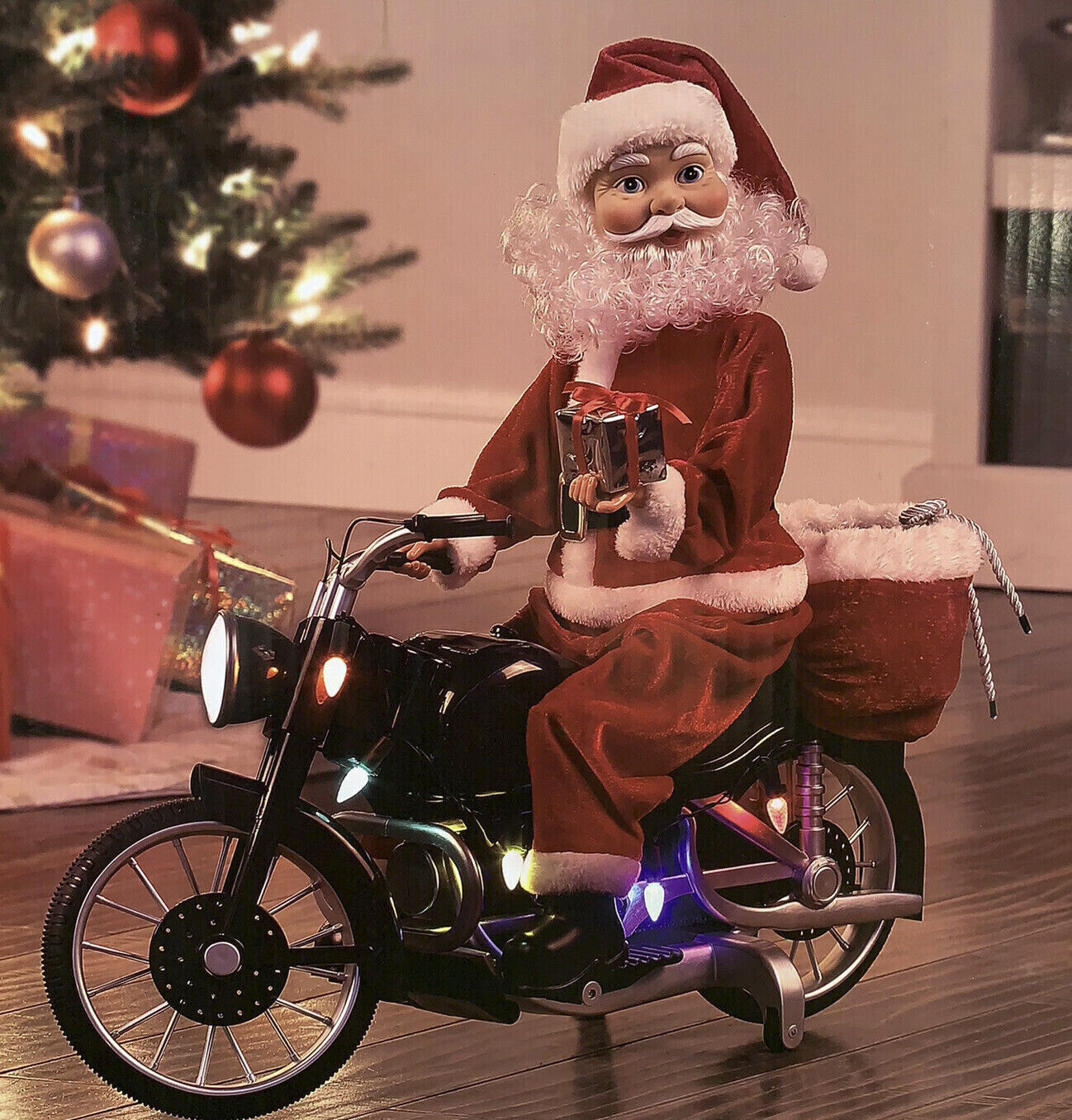 Mr. Christmas Motorcycling Santa Rides Animated Musical 24 Songs w Lights NEW 