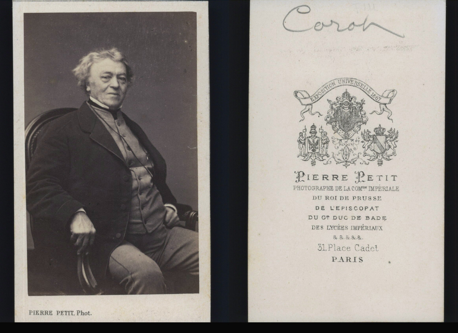 Pierre Petit, Paris, Camille Corot vintage albumen print CDV.