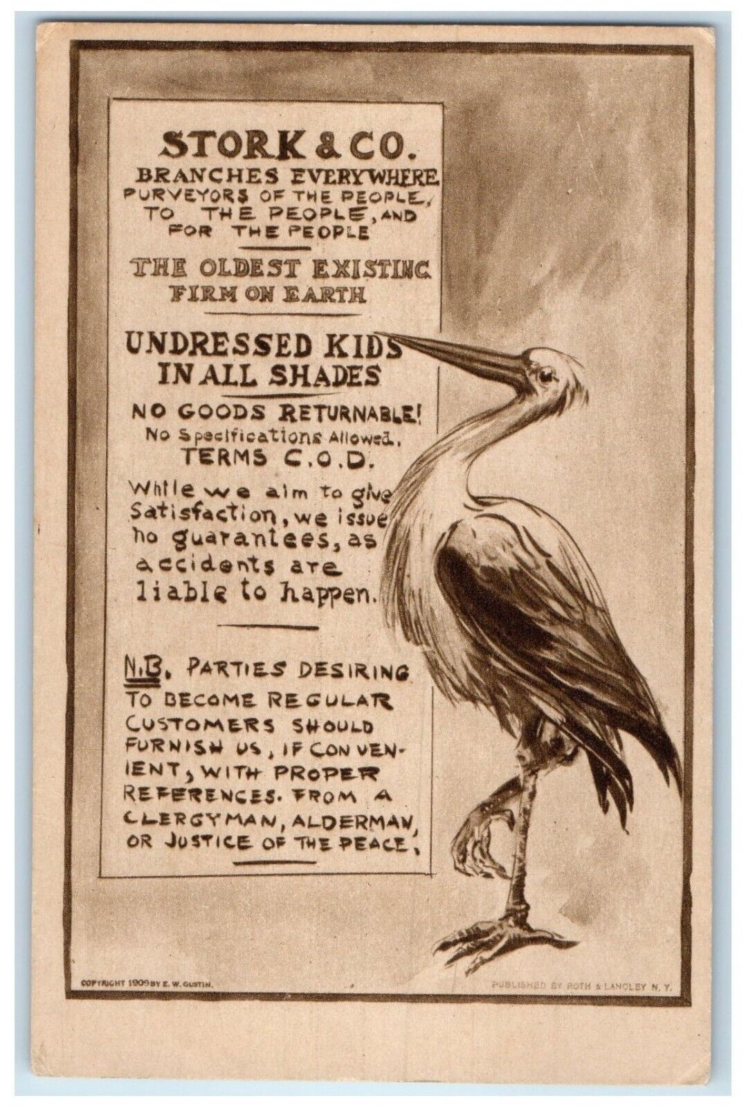 c1910\'s Stork & Co. The Oldest Existing Firm On Earth Unposted Antique Postcard