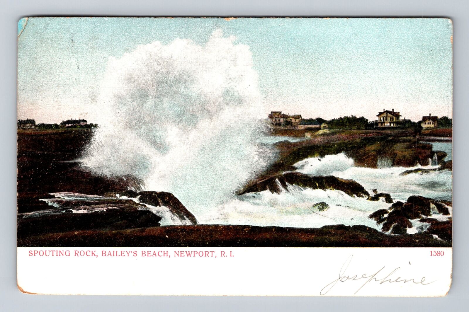 Newport RI-Rhode Island, Spouting Rock, Bailey's Beach, Vintage c1907 Postcard
