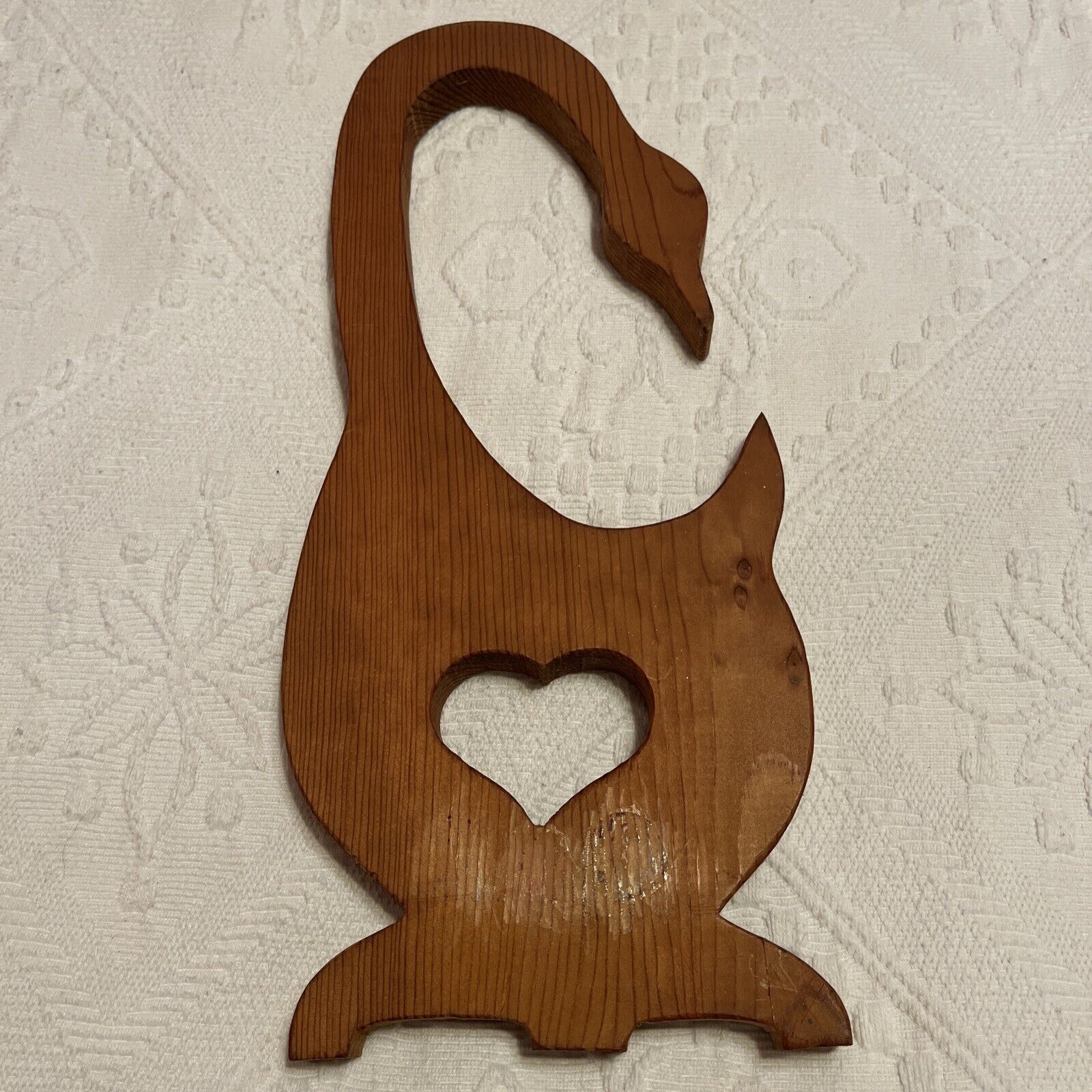 Vintage Carved Heart Wooden Goose With 14.5”