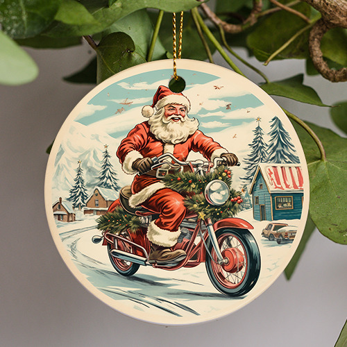 Vintage Santa\'s Riding Motorcycle,  Christmas Ornament, Biker Christmas Gift