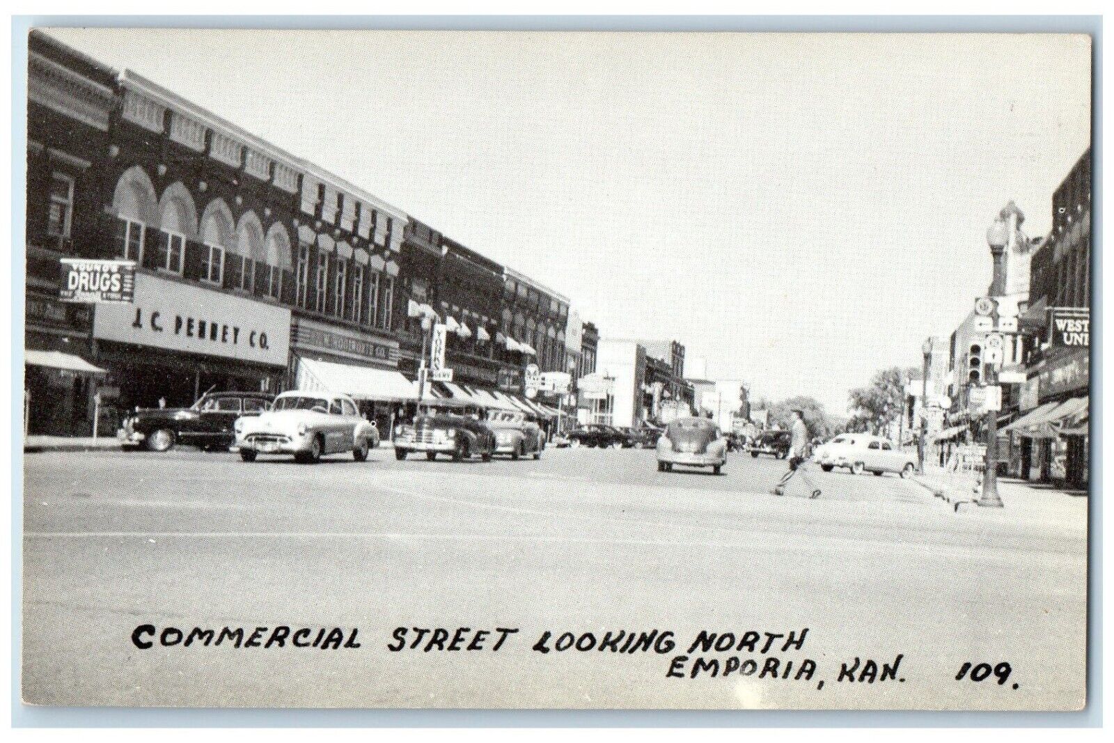c1940 Commercial Street Looking North Exterior Emporia Kansas Vintage Postcard
