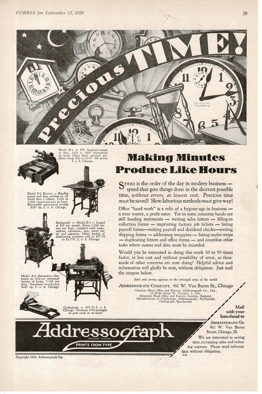 1929 Addressograph Co. Automatic Address Label Machines art Vintage Ad 