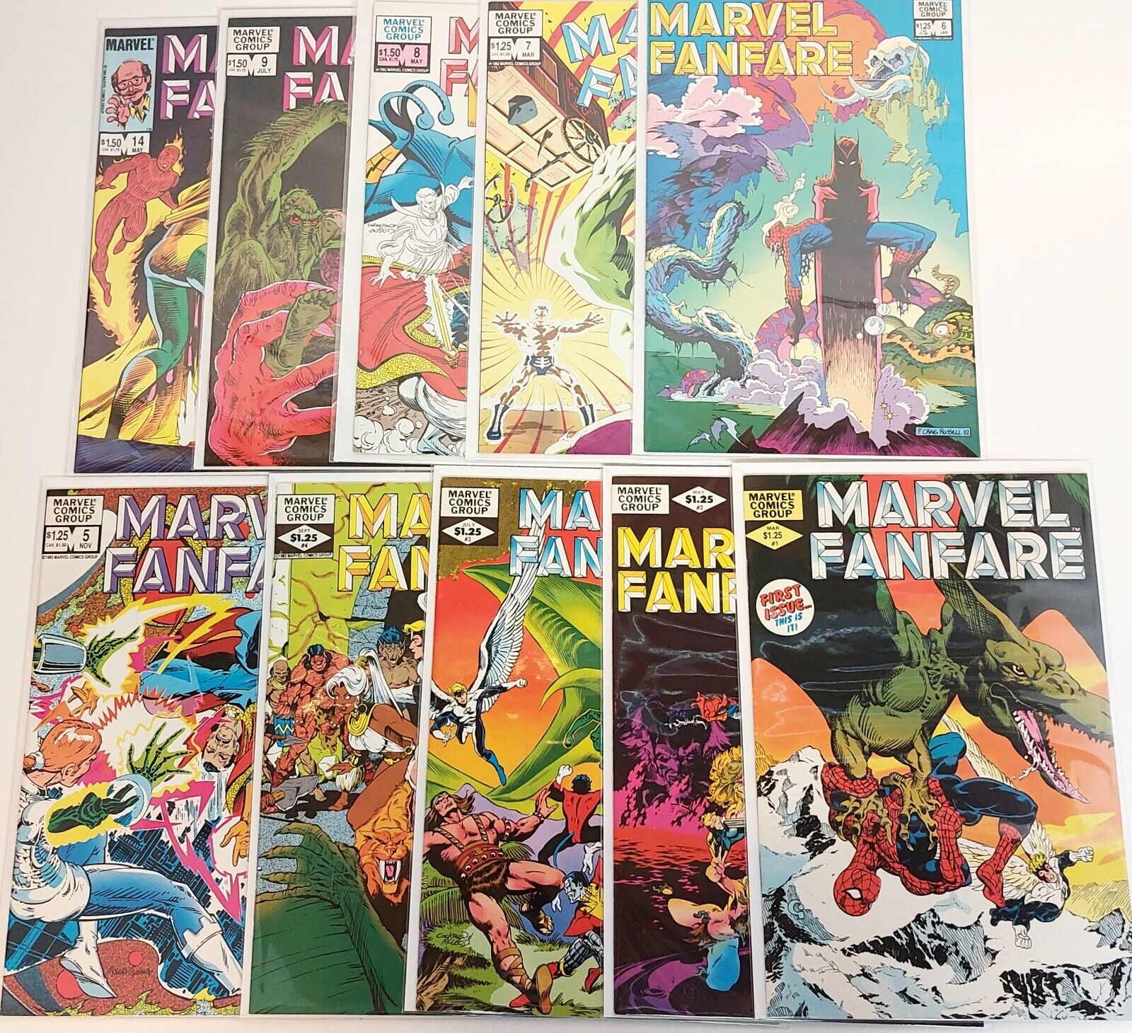 Lot of 10 Marvel Fanfare Issue Run #1 2 3 4 5 6 7 8 9 14 Marvel Comics 1982