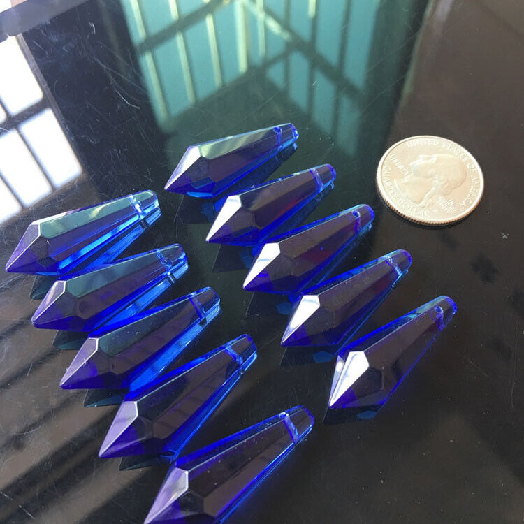 10Pc Prism 38mm Suncatcher Pendant Blue Icicle Chandelier Glass Art Crystal DIY