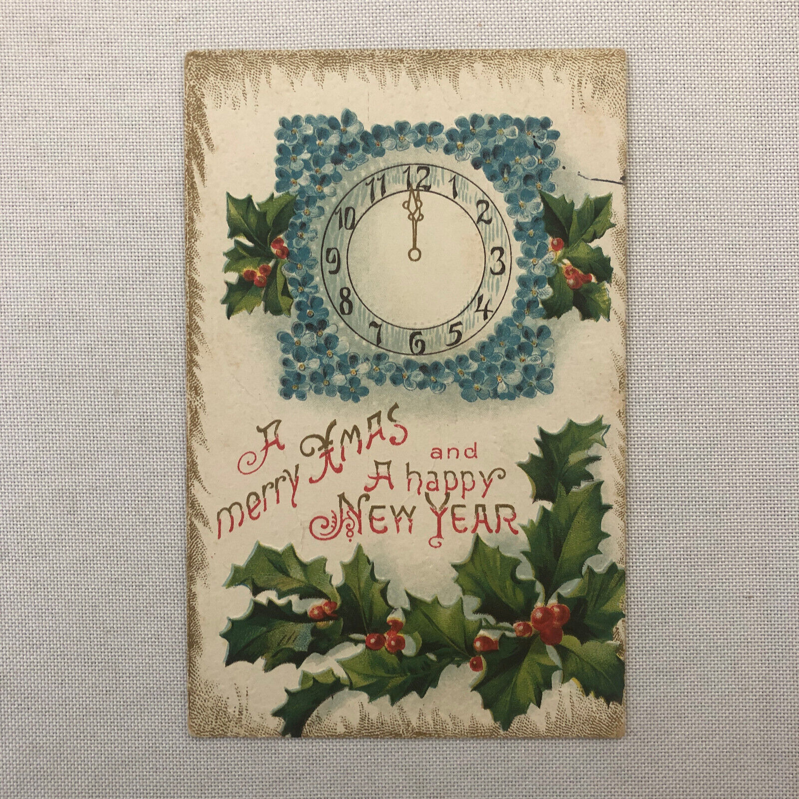 Christmas Postcard Post Card Vintage Embossed Antique 1914 One Cent Stamp