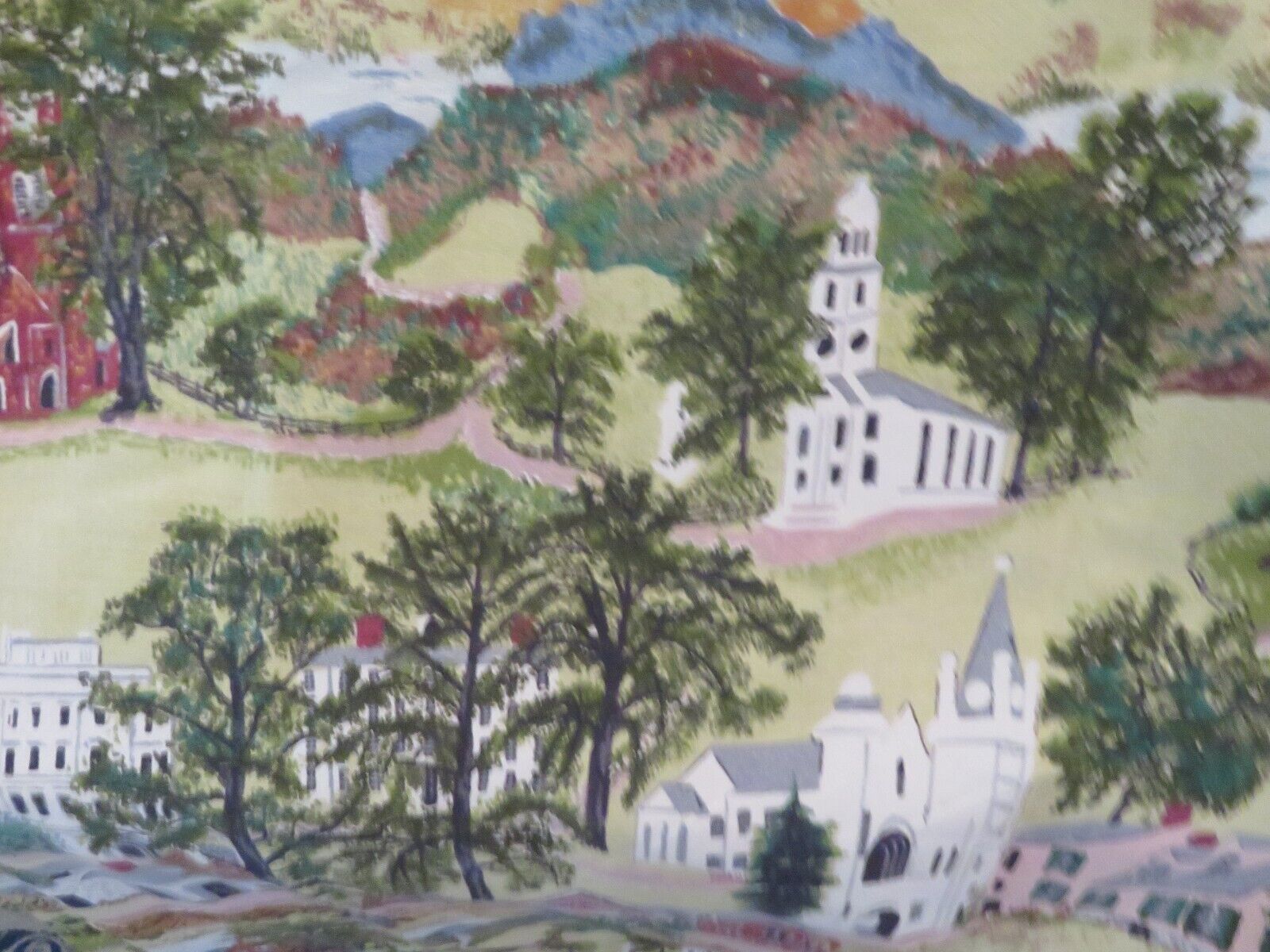 Vintage 1940's Grandma Moses William or William's Town Barkcloth EXCELLENT Yards