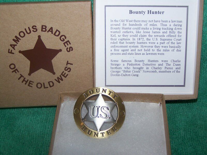 Old Western Gold and Silver US Bounty Hunter  Badge - Boxed