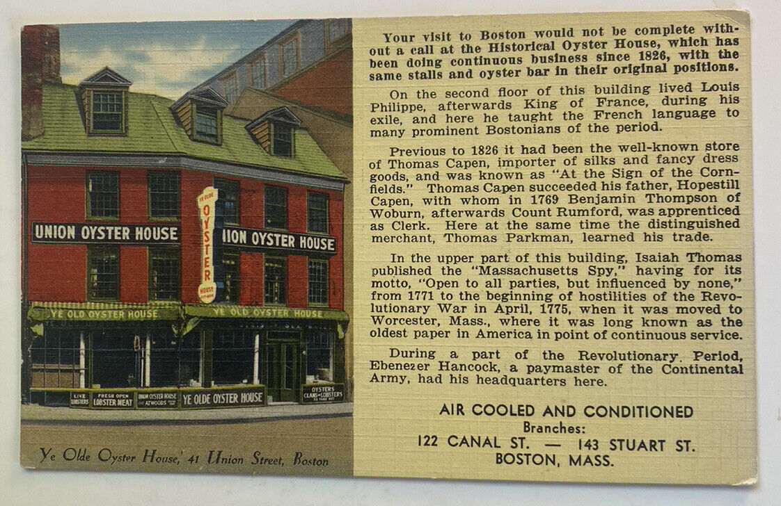 Vintage Linen Postcard ~ Union Oyster House Street View~ Boston Massachusetts MA