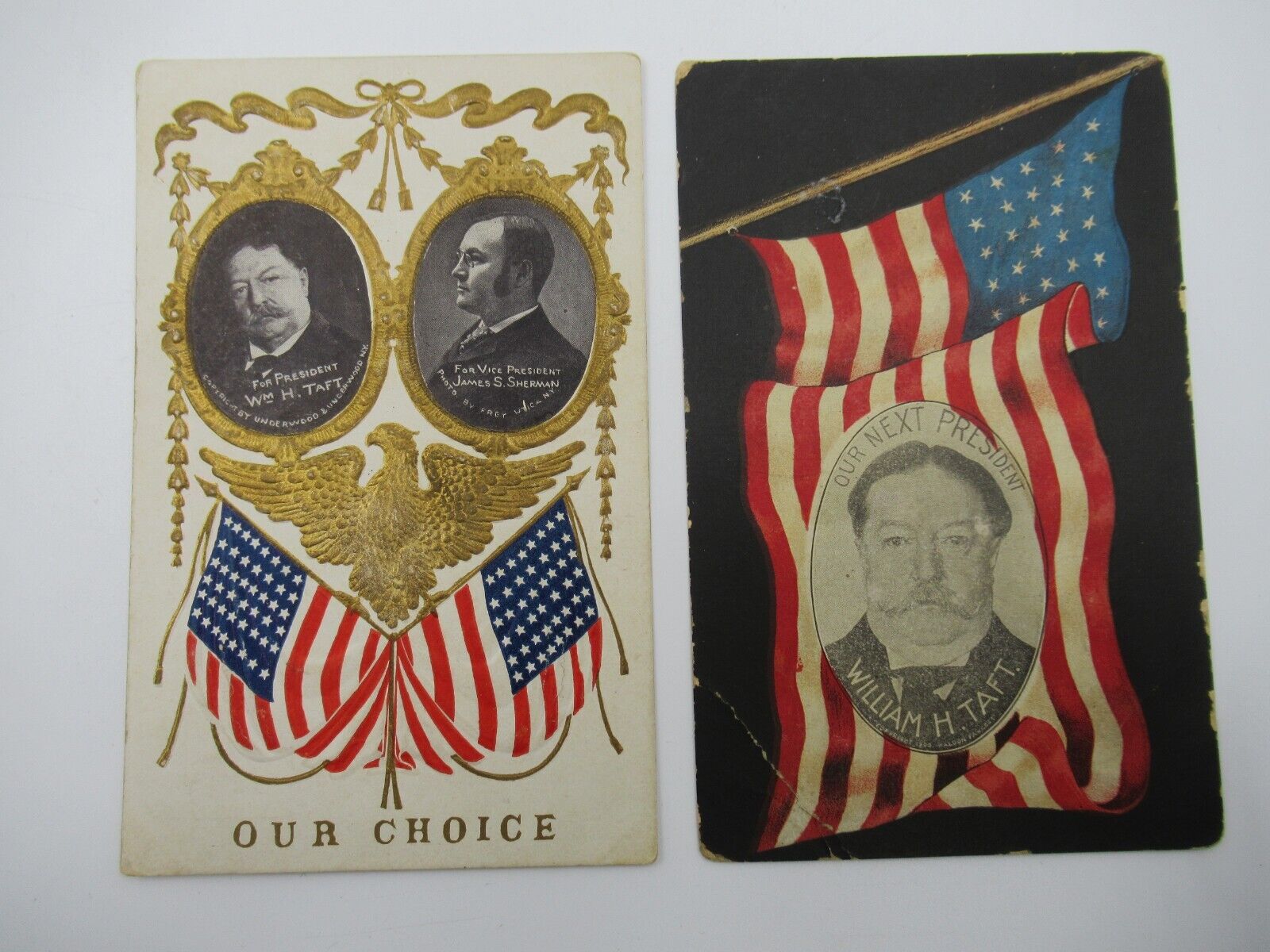 1908 US Presidential Campaign Wm H Taft  &James Sherman 2 Political Post Cards