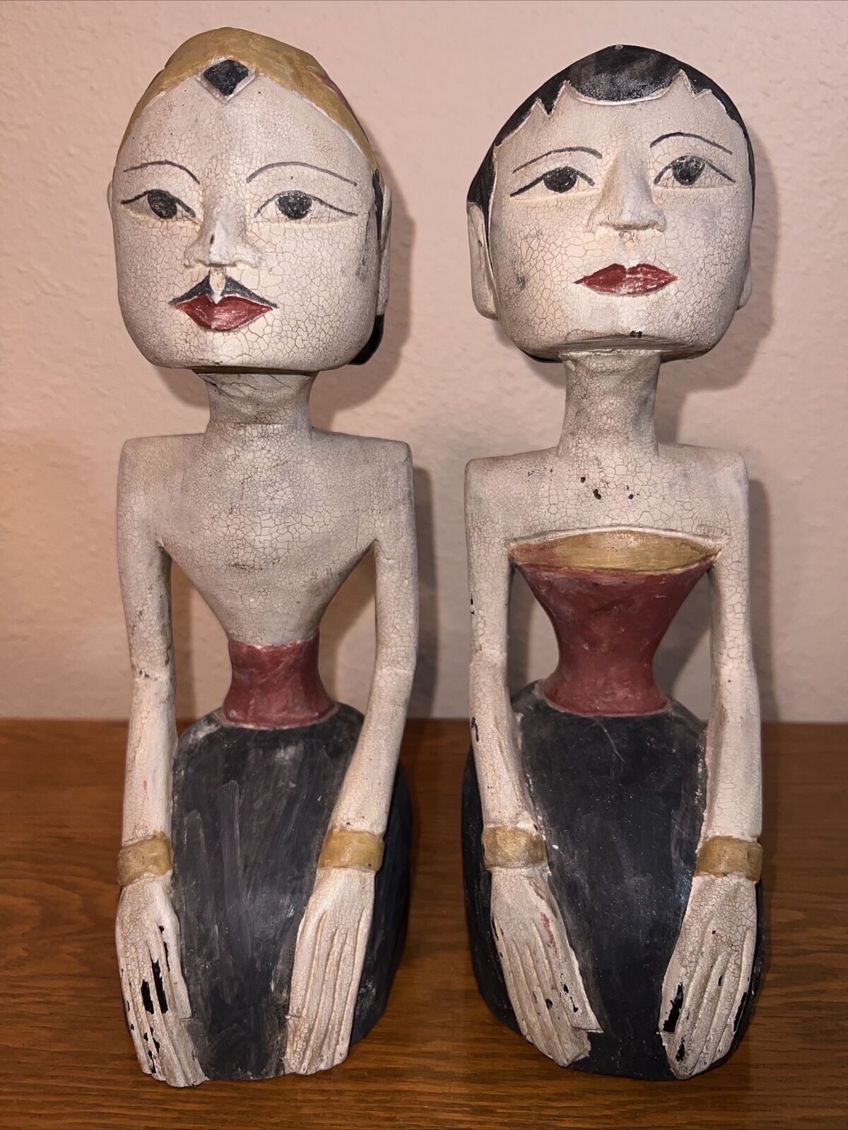 PAIR Antique Vintage Indonesian Loro Blonyo Wooden Wedding Sculpture Statues