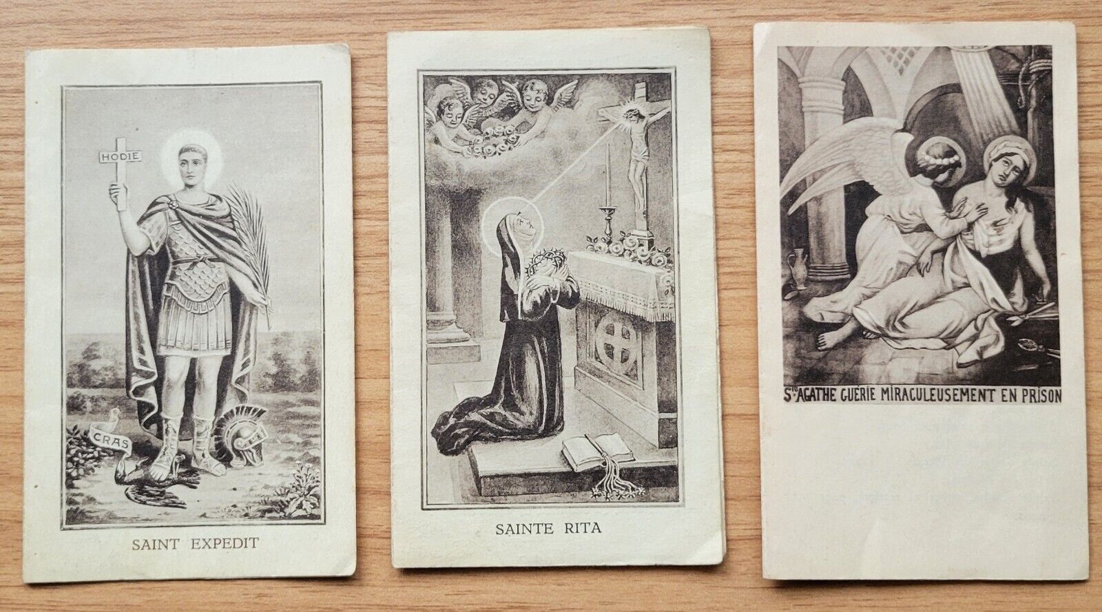 Vintage French Holy Card Leaflets - Saint Rita - Saint Expedit - Saint Agathe