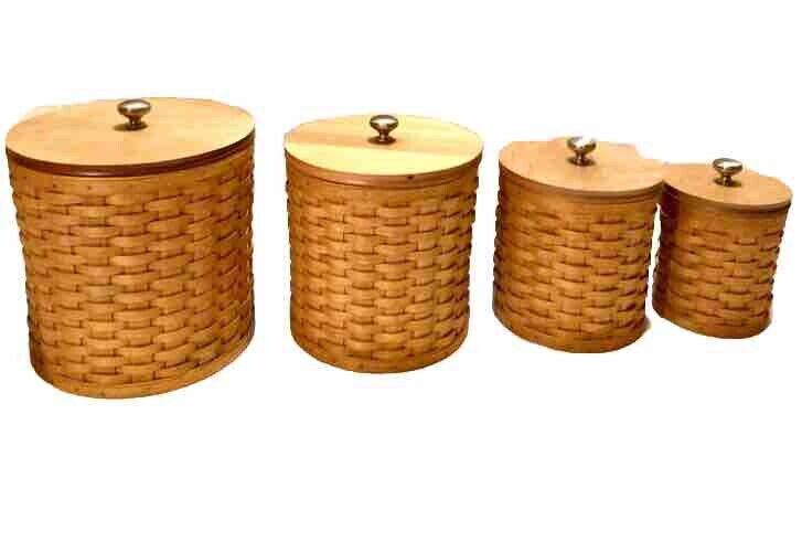 16-pieces Longaberger Retired Canister Baskets Warm Brown w/Storage Protectors