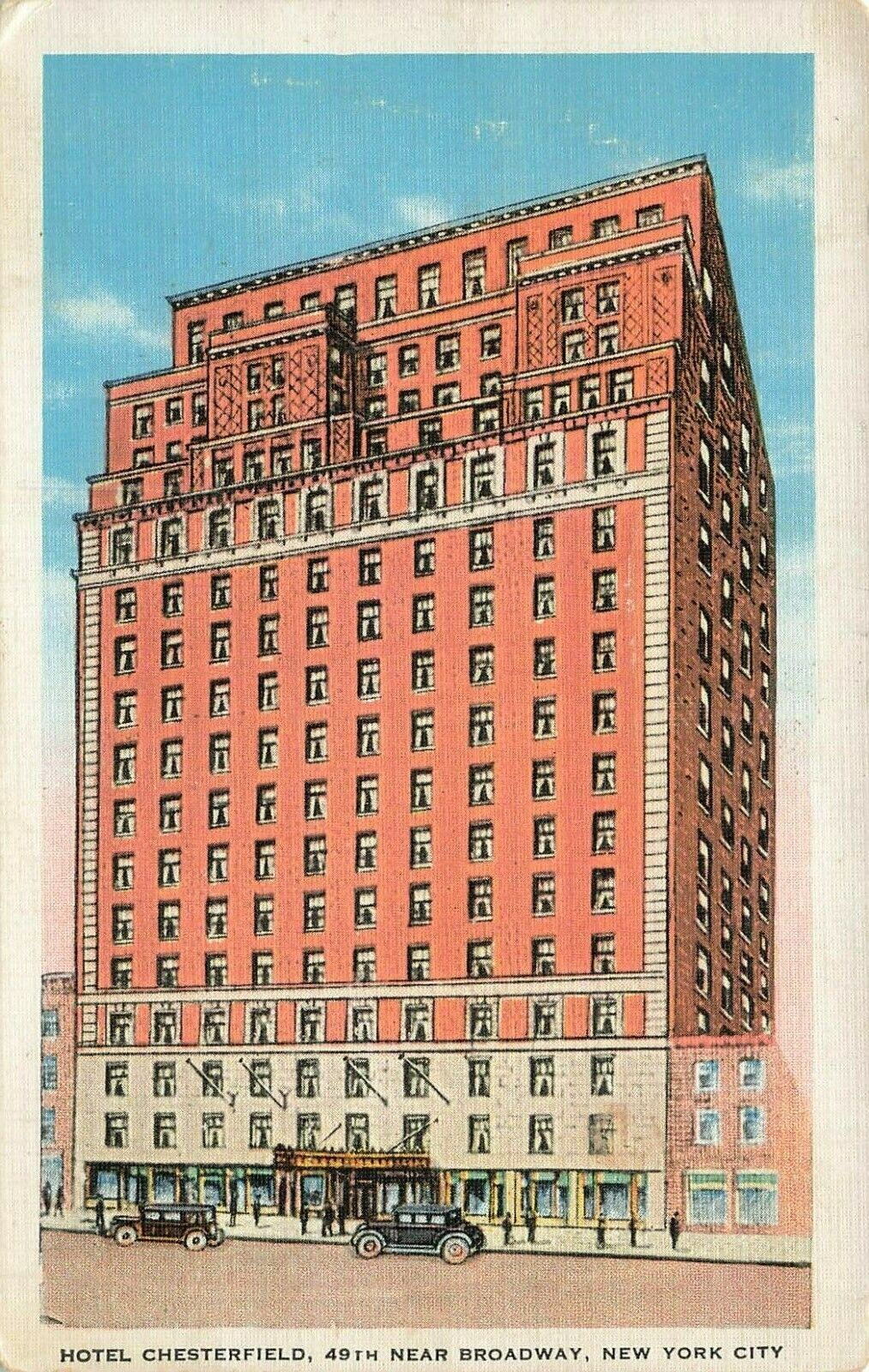 1910\'s NYC Postcard Automobiles Hotel Chesterfield 49th St New York City NYC238