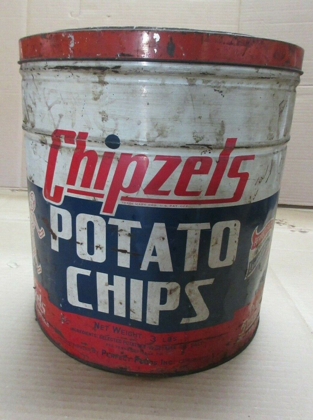 Rare VINTAGE 1950\'S ChipZels POTATO CHIPS 3 LB TIN Sign Advertisment