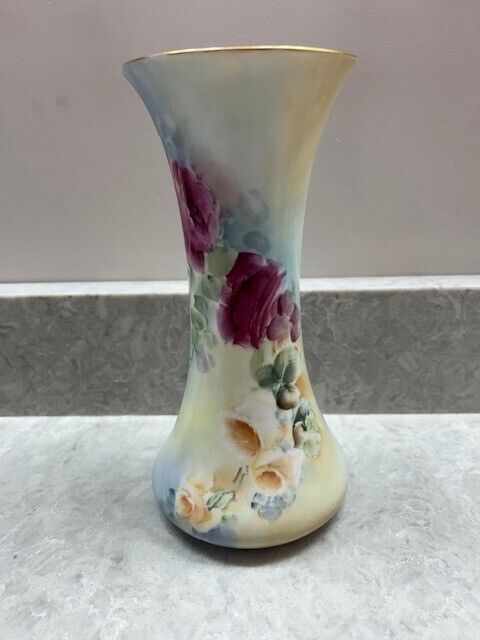 Antique D & C Deliniers & Co Limoges France Hand Painted 9”  Vase Pink
