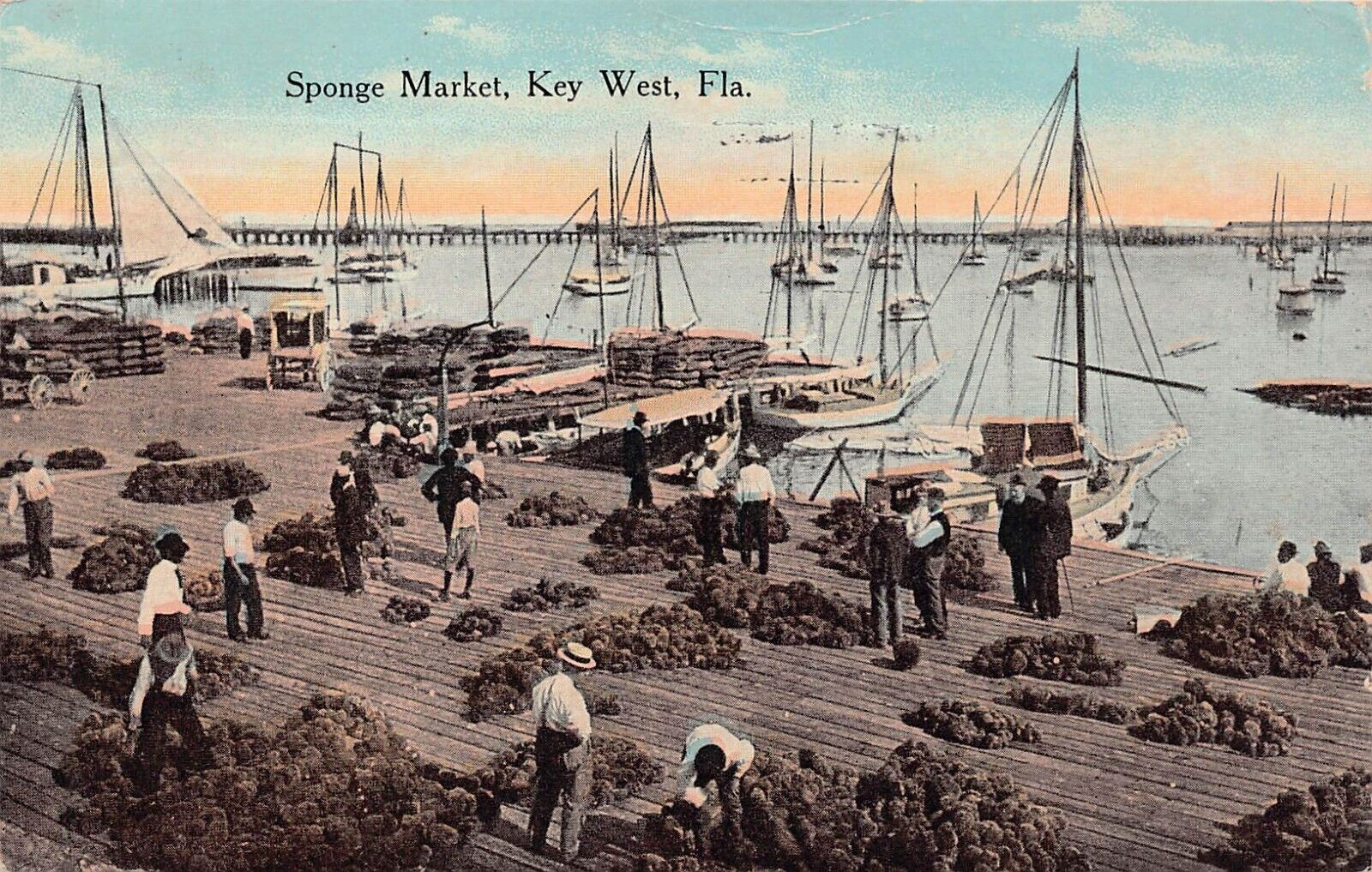 Sponge Market Key West FL Florida Early 1900s Harbor Pre Blight Vtg Postcard A35