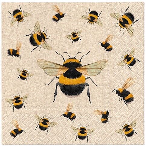 Two Individual Luncheon Decoupage Paper Napkins Vintage Animals Bees Bee Farm