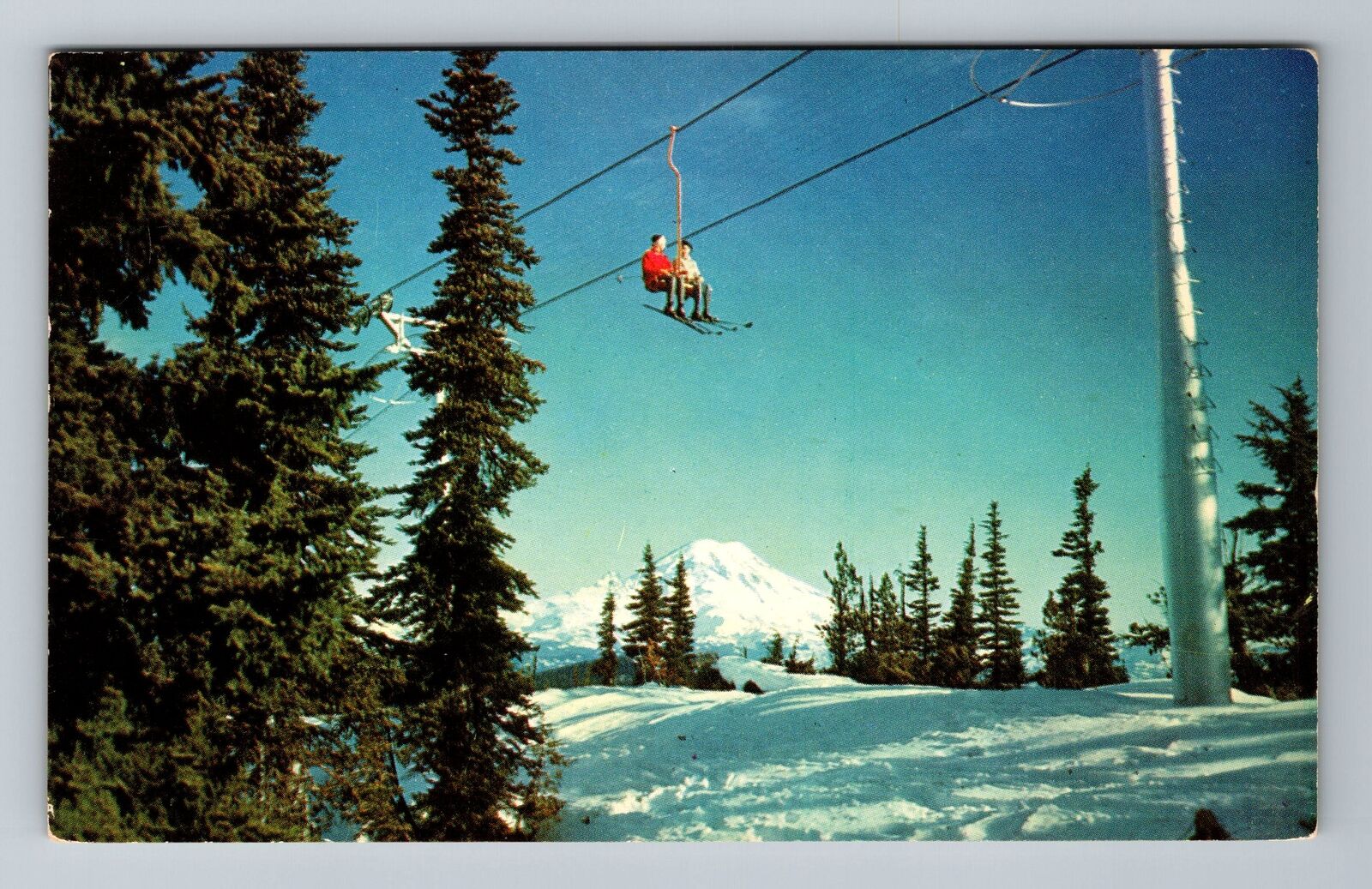 White Pass WA-Washington, Mt Rainier, Snow Lift, Vintage Postcard