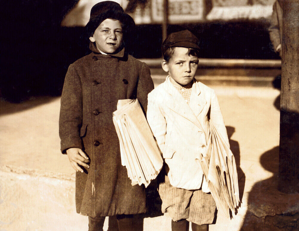 1913 6 Year Old Newsboys, Beaumont, Texas Old Photo 8.5\