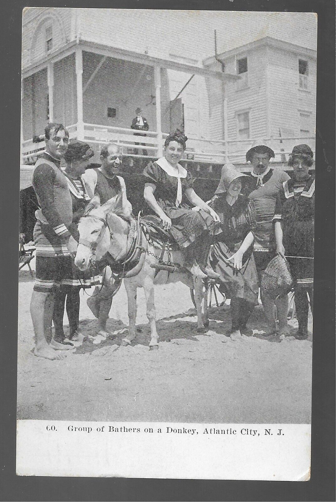 Group of Bathers on a Donkey, Atlantic City NJ  1910 Postcard