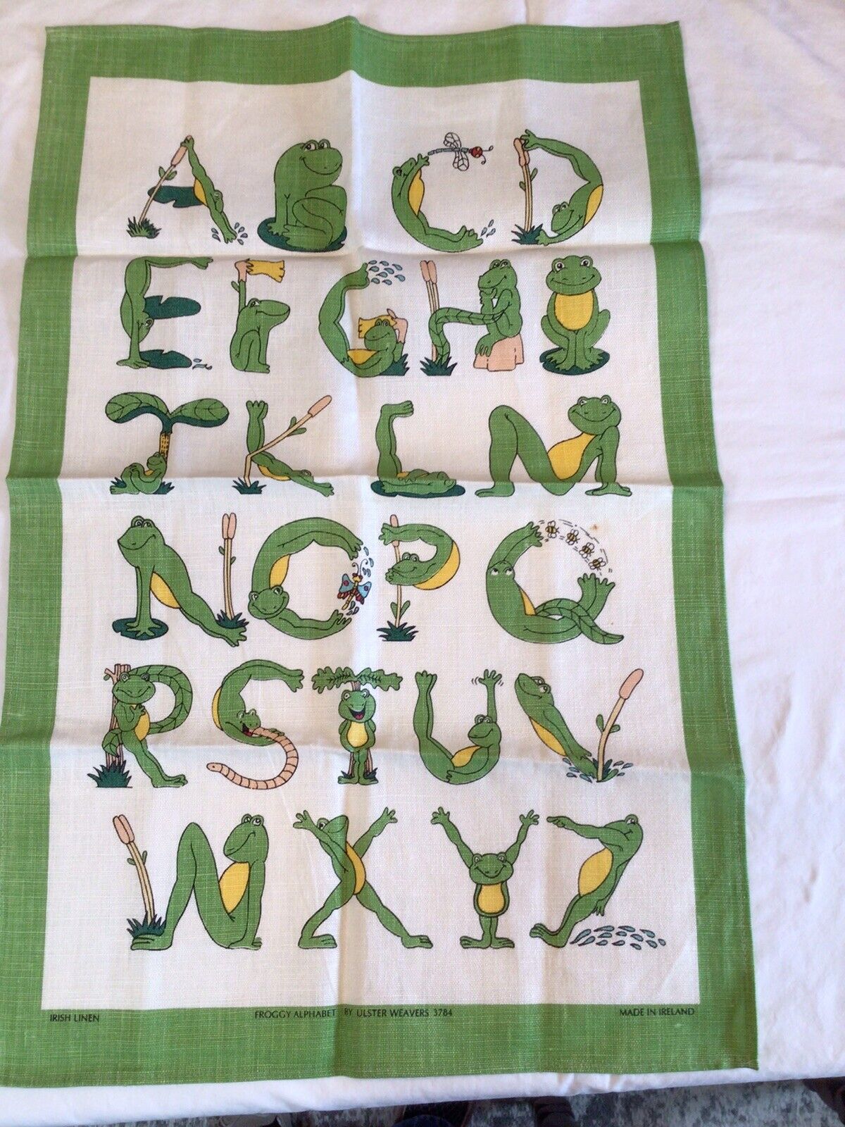 Vintage Ulster Weavers Frog Alphabet Linen Dish Towel