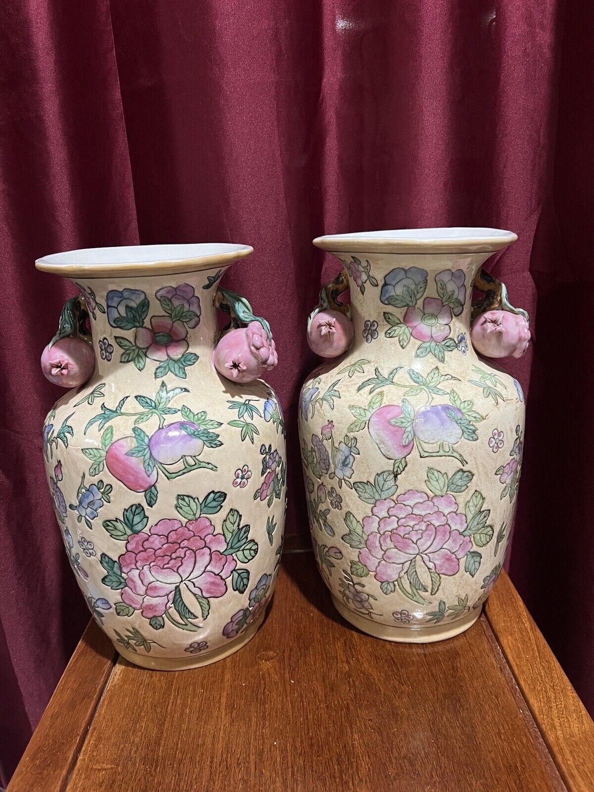 1 pair of  Vintage Chinese Flower Porcelain Vase