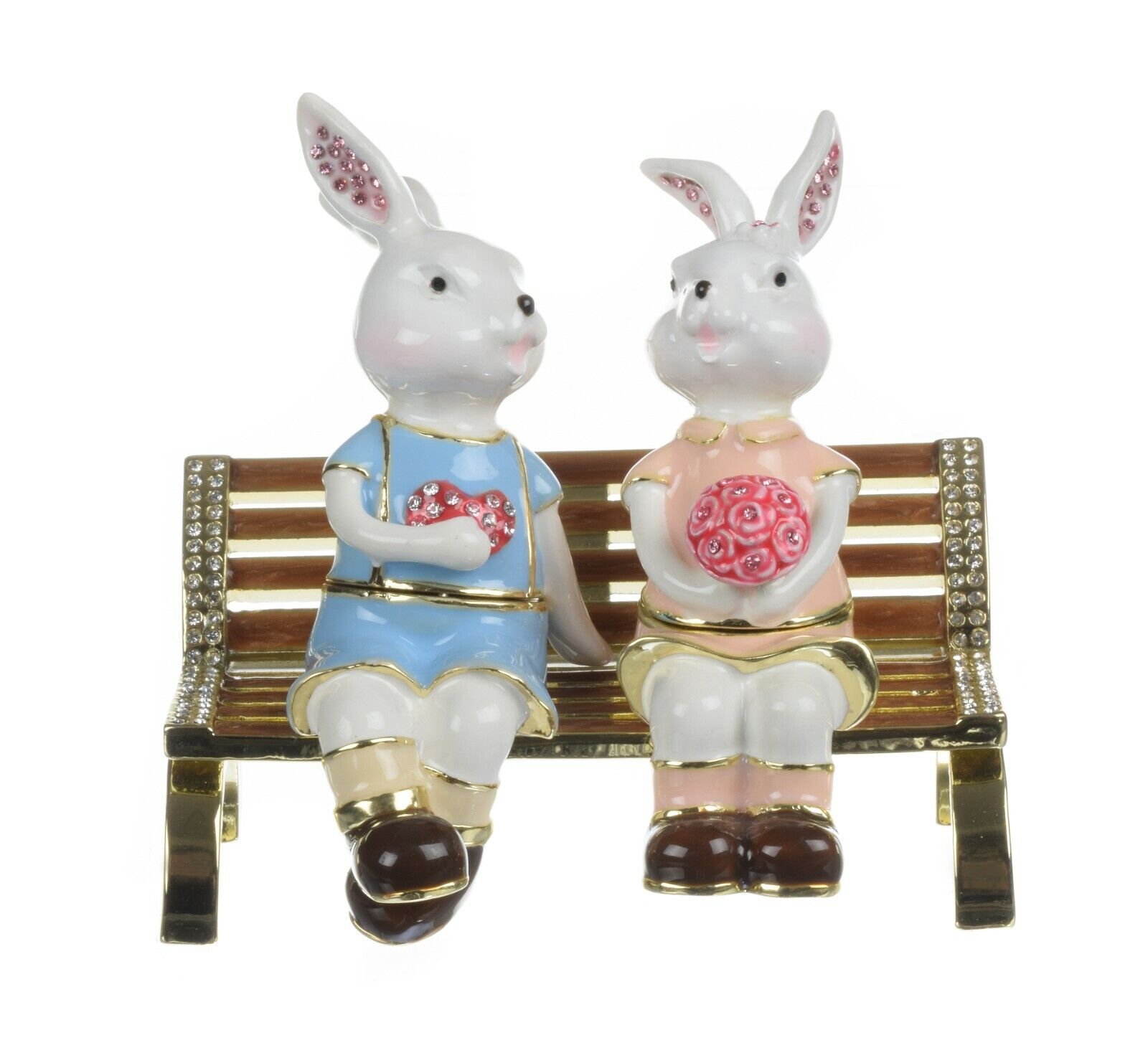 bunnies in love Trinket Box Hand made  by Keren Kopal with  Austrian Crystals