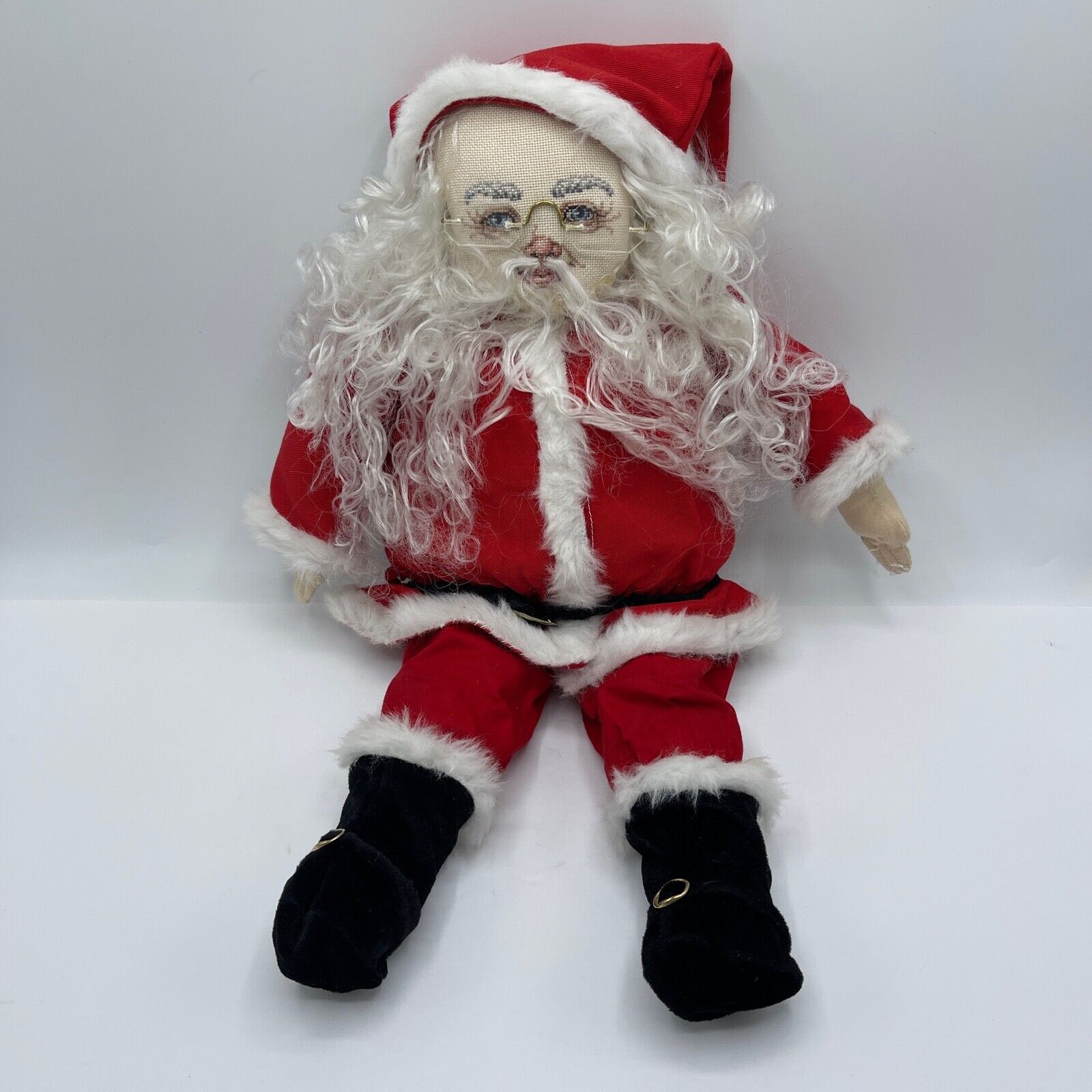 Vintage Santa Clause Christmas Handmade Sewn Plush With Glasses