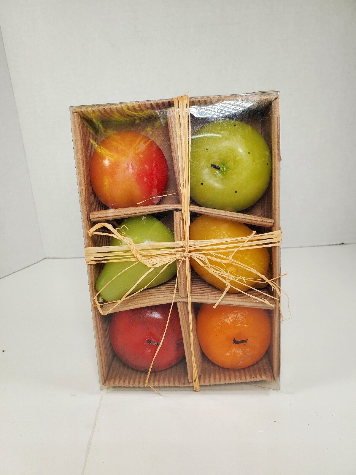 Set Realistic Fruit Shaped Candles Red and Green Apple Orange Pear Peach Lemon