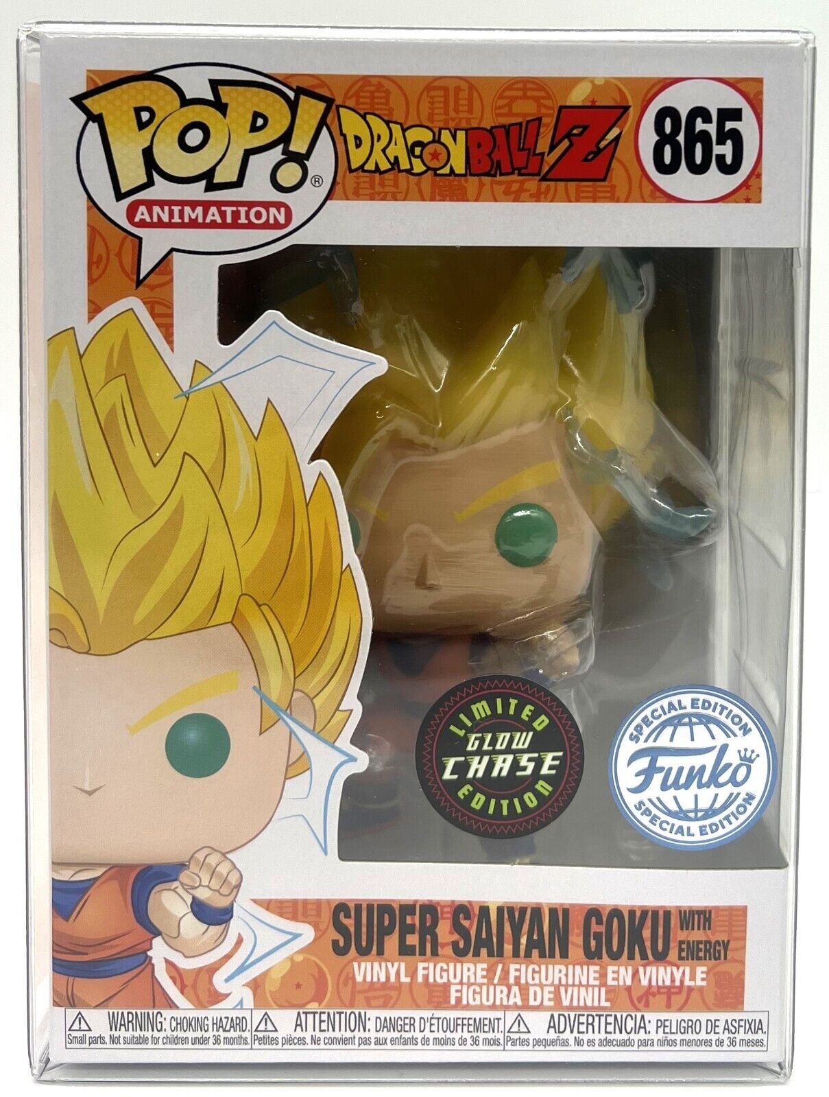 Funko Pop DBZ Super Saiyan Goku w/Energy CHASE SE Glow #865 with POP Protector