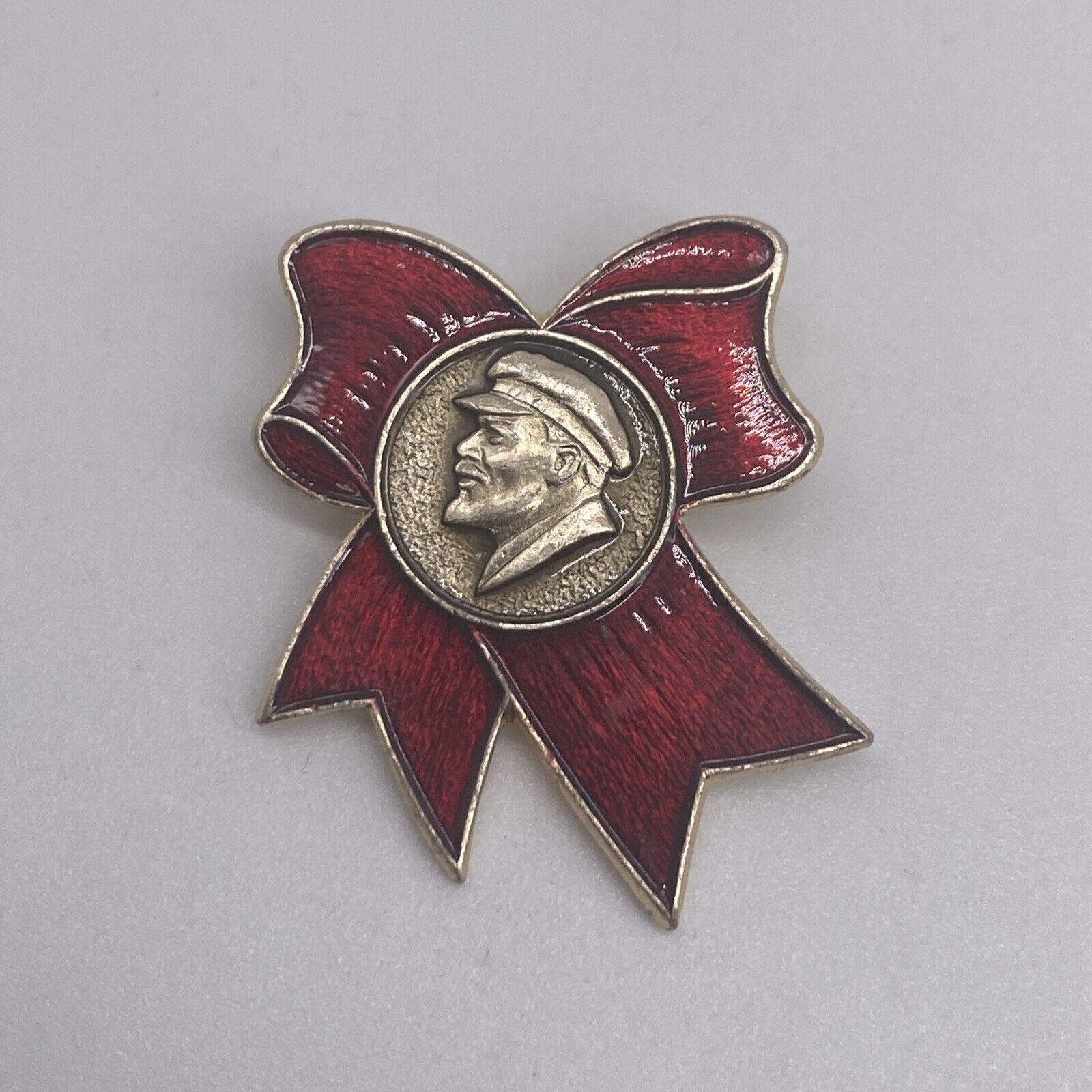 Vintage Soviet Russia USSR Lenin Red Bow Pin