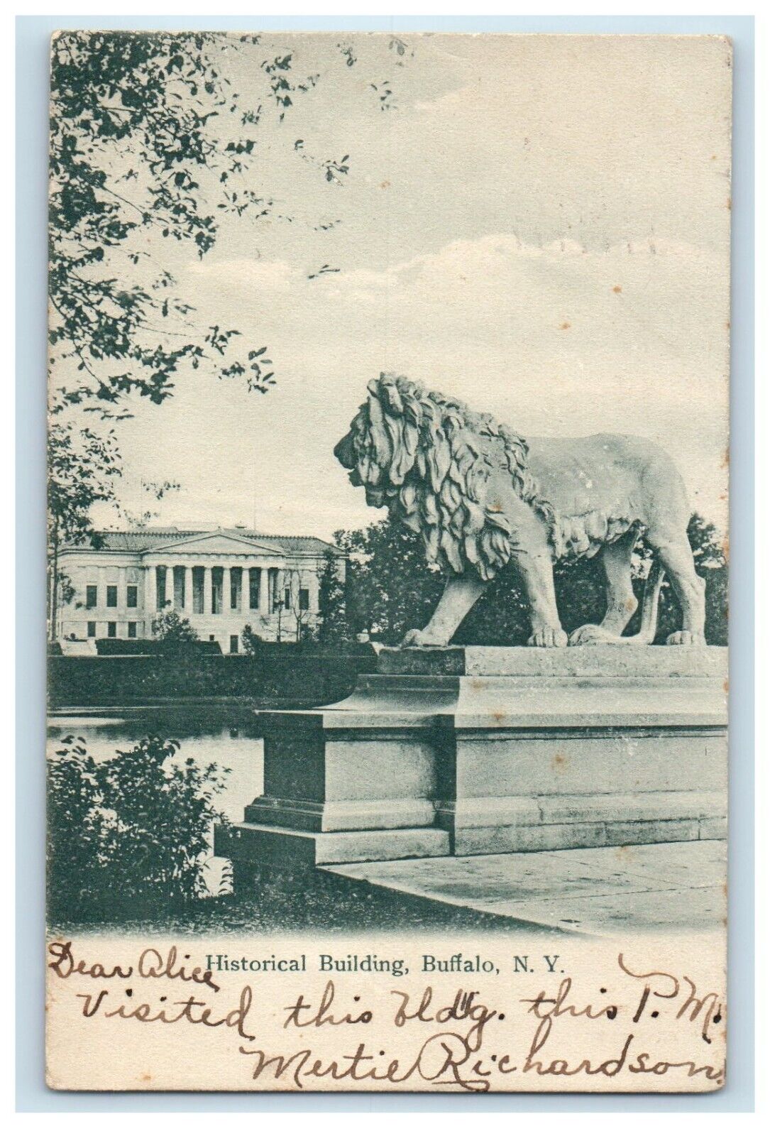 1905 Historical Building Lion Statue Buffalo New York NY Posted Antique Postcard
