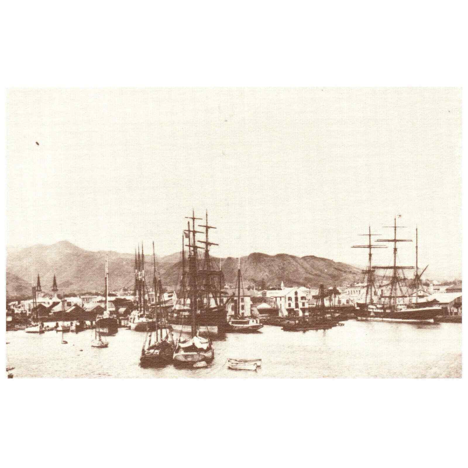 Postcard Whaling Ships & Merchant Fleet Honolulu Harbor 1880 Punchbowl