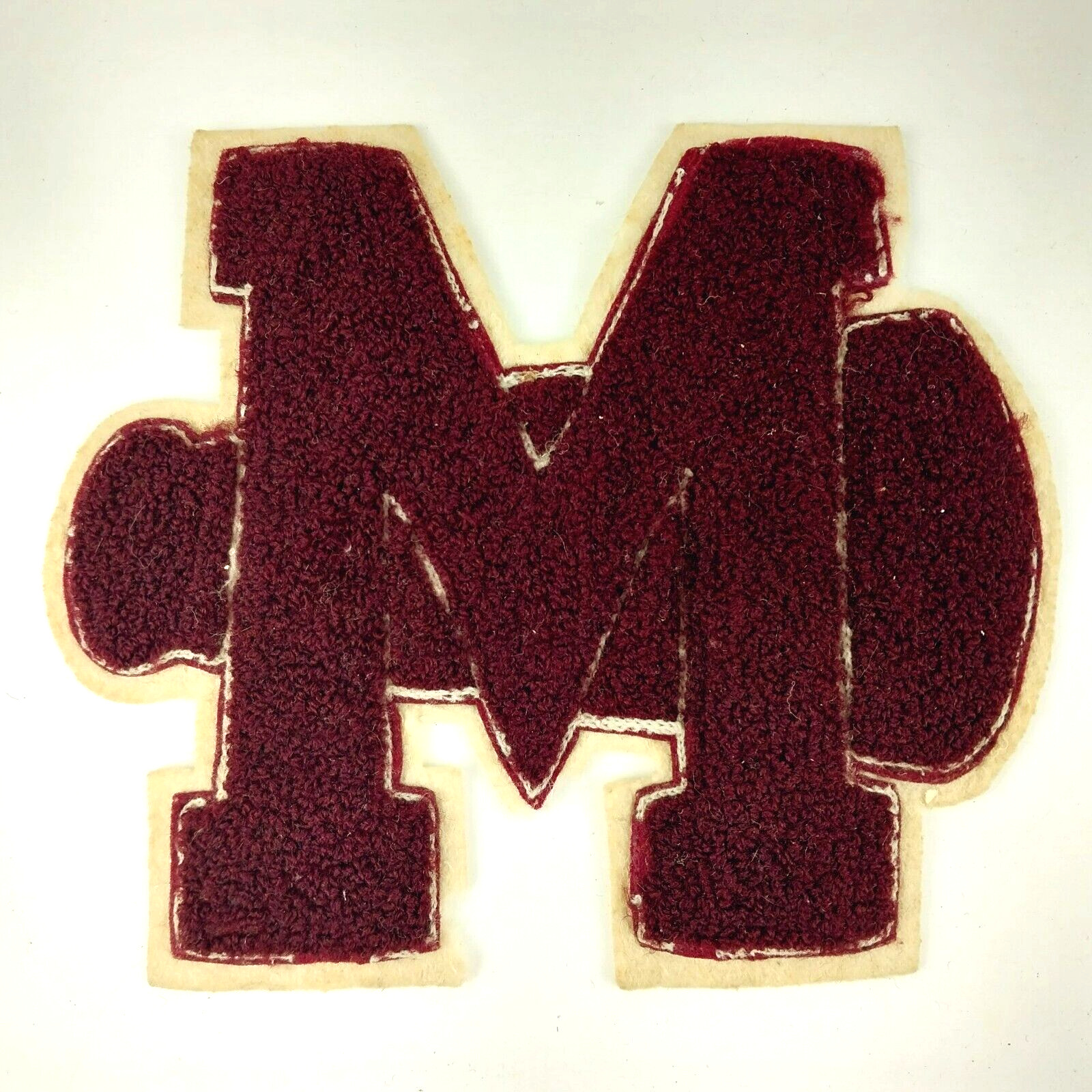 Rare Vintage 1950s Letterman's Chenille Letter M Varsity Cheer Patch Maroon