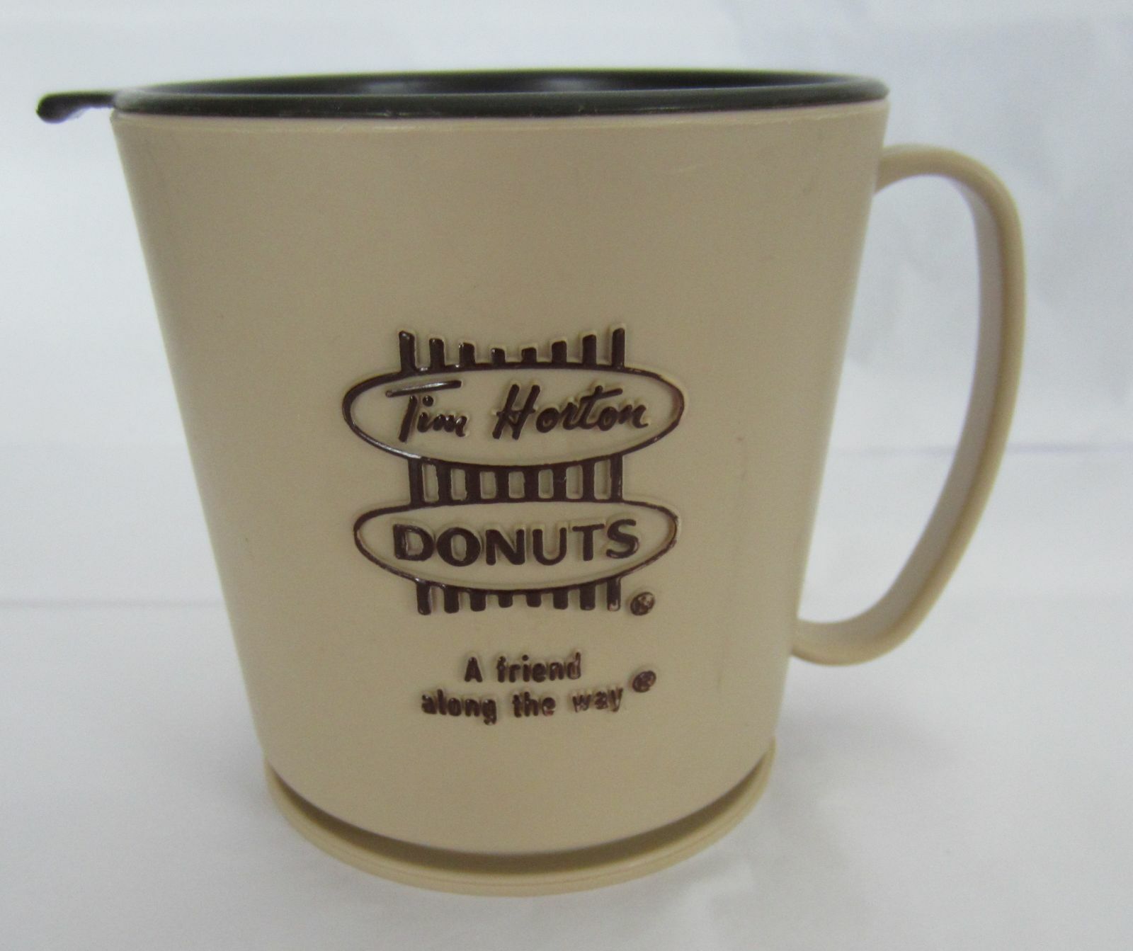 Vtg 1985 Tim Hortons Horton Plastic 10oz. Coffee Tea Beige Travel Mug