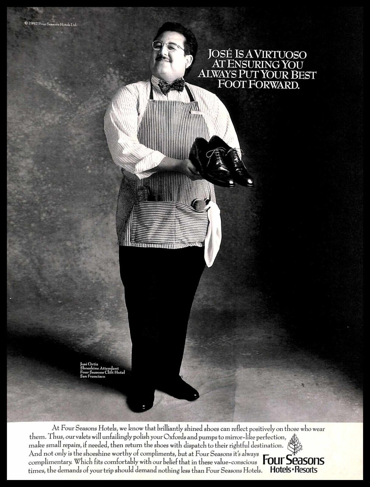 1992 Four Seasons Hotels Vintage PRINT AD Shoe Shine Service