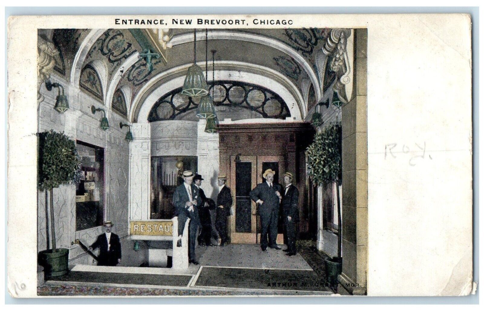 1909 Entrance New Brevoort Restaurant Chicago Illinois IL Antique Postcard