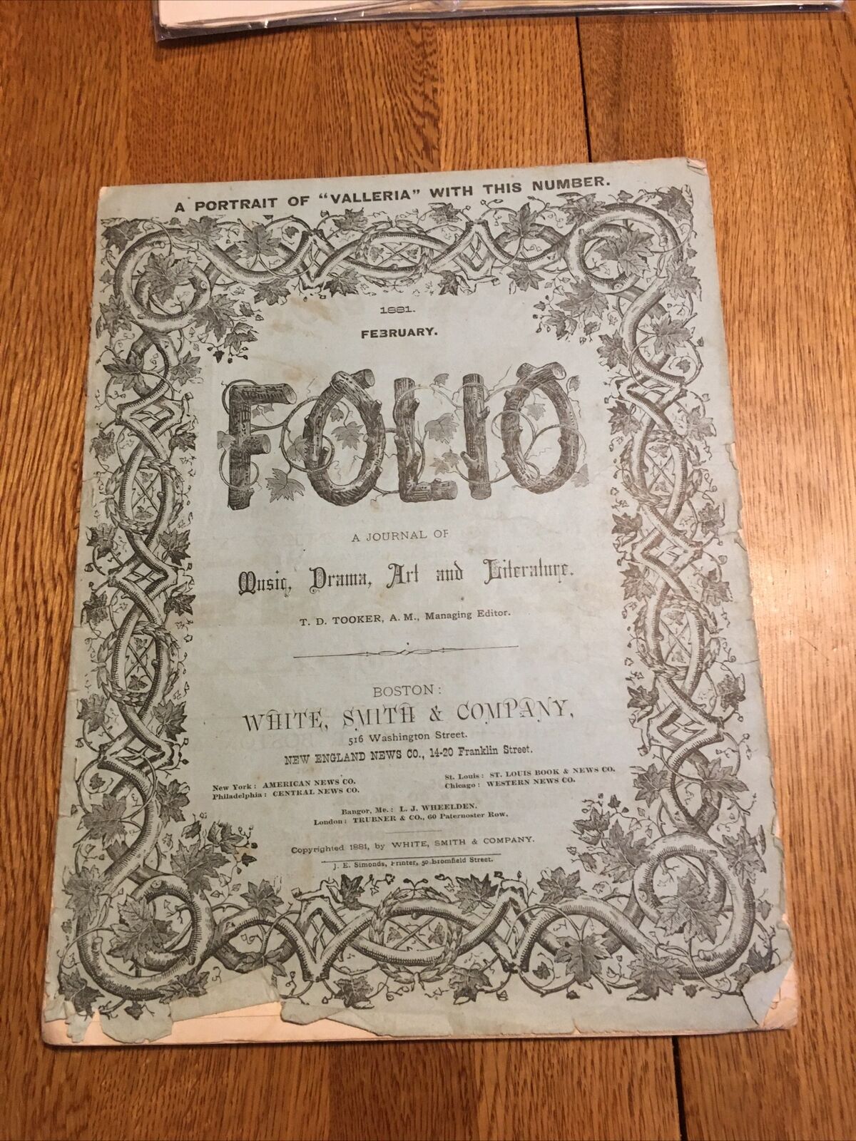 FOLIO. Monthly Magazine, FEBRUARY 1881. Portrait Of VALLERIA  MUSIC, DRAM
