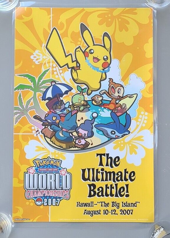 Rare Hawaii Pokemon World Championships 2007 Poster Pikachu 17”x11”