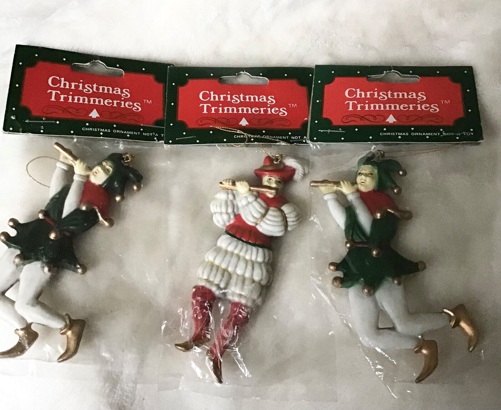 Lot of 3..VINTAGE Jester Musicians Christmas Ornaments Bradford Novelty Co. NOS