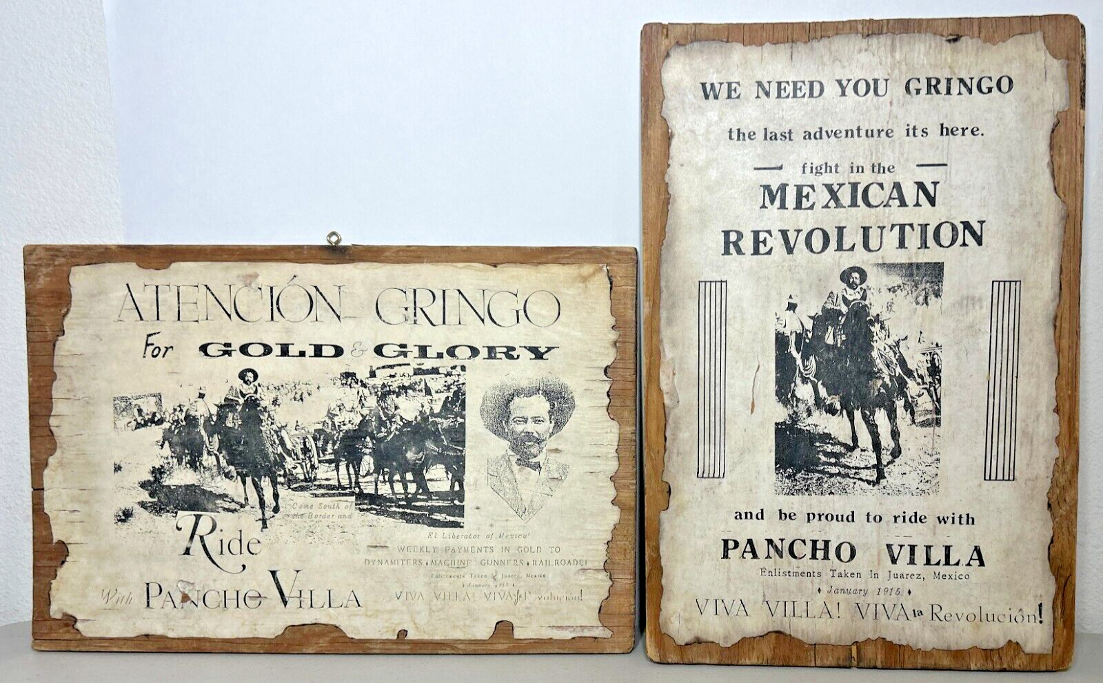 Pancho Villa Replica Signs on Wood Mexican Revolution