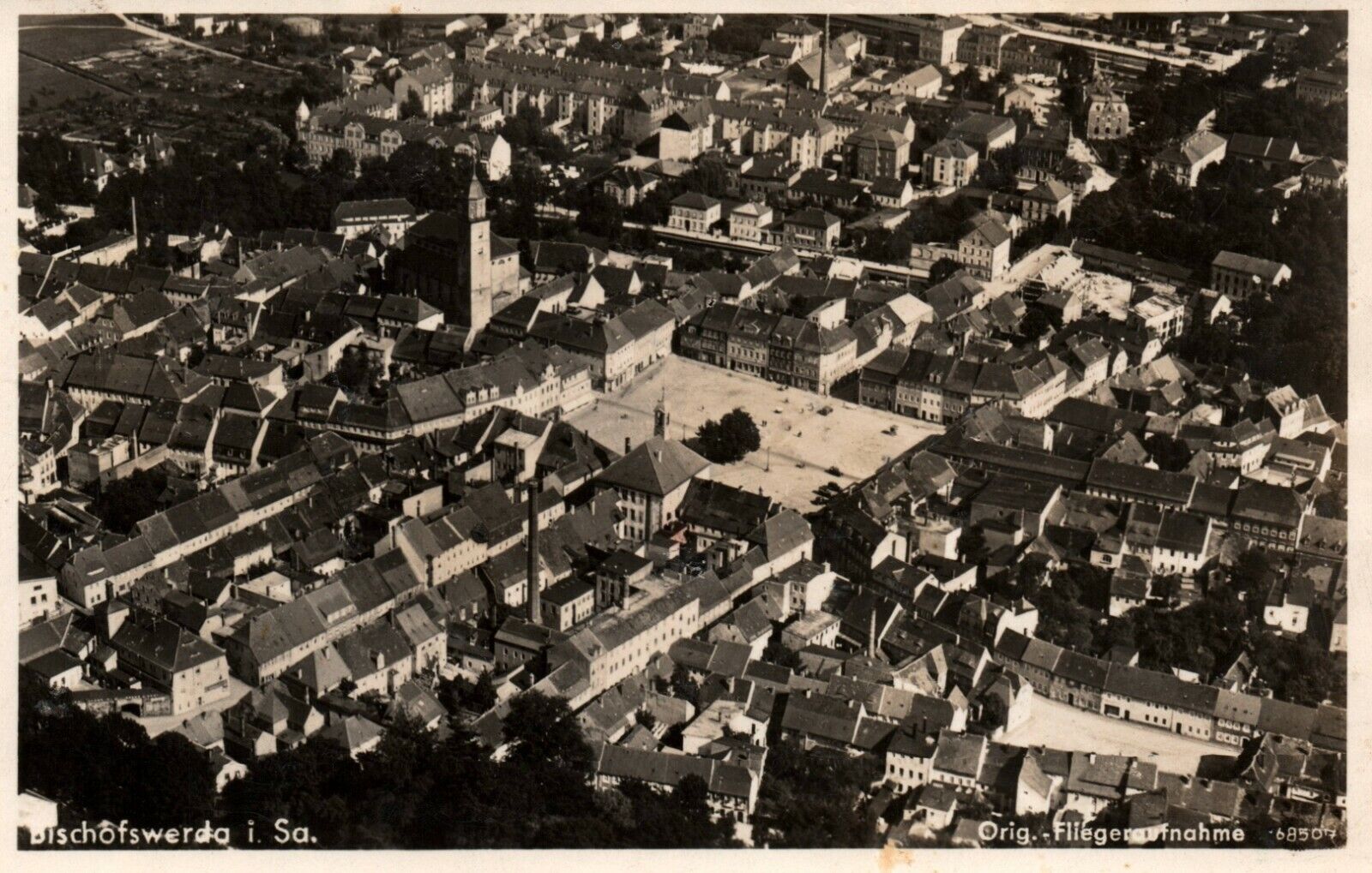 Vintage Birds Eye Aerial View of Bischofswerda City Germany 1959 RPPC
